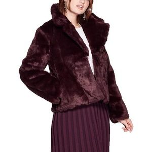 A New Day Women's Size Medium Coat Jacket Burgundy Brown Long Sleeve Faux Fur